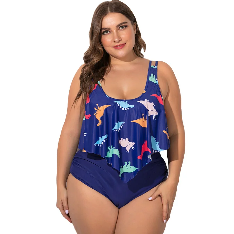

Luren Plus Size Swimwear New Swimsuit Sapphire Blue Plus-sized Woman Hot Spring Beach Swimsuit 2 Piece Set Women