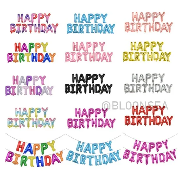 

16 Inch Happy Birthday Set HB Aluminium Foil Balloon Letter A to Z Balloons 16" Banner Bunting Wall Decor Huruf Belon