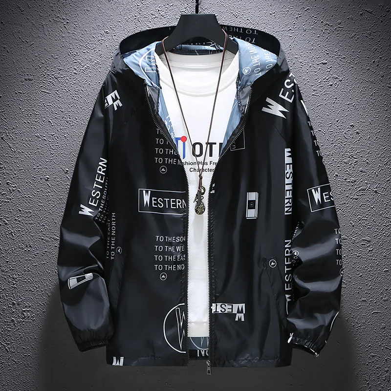 

2021 Men's Sports Jacket Sun Protection Windbreaker Zipper Hooded Thin Coat Casual Harajuku Bomber Jacket Male Outdoor Jogging