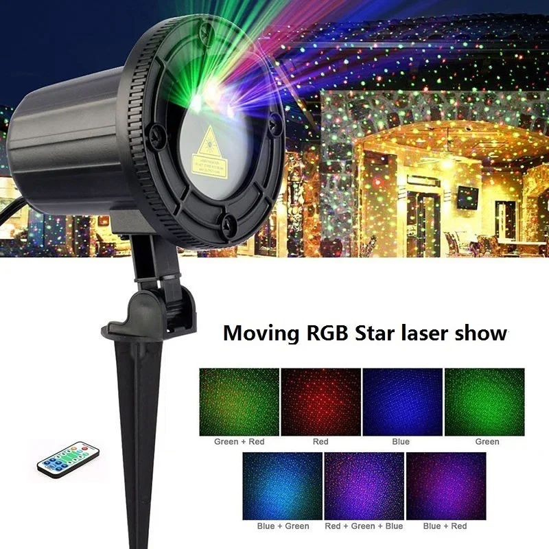 Moving RGB RGB Душ открытый движение звезды Лазерная лампа дистанционного Рождественские огни Сад водонепроницаемый IP65 Рождество праздничное украшение для дома - Цвет: Moving RGB