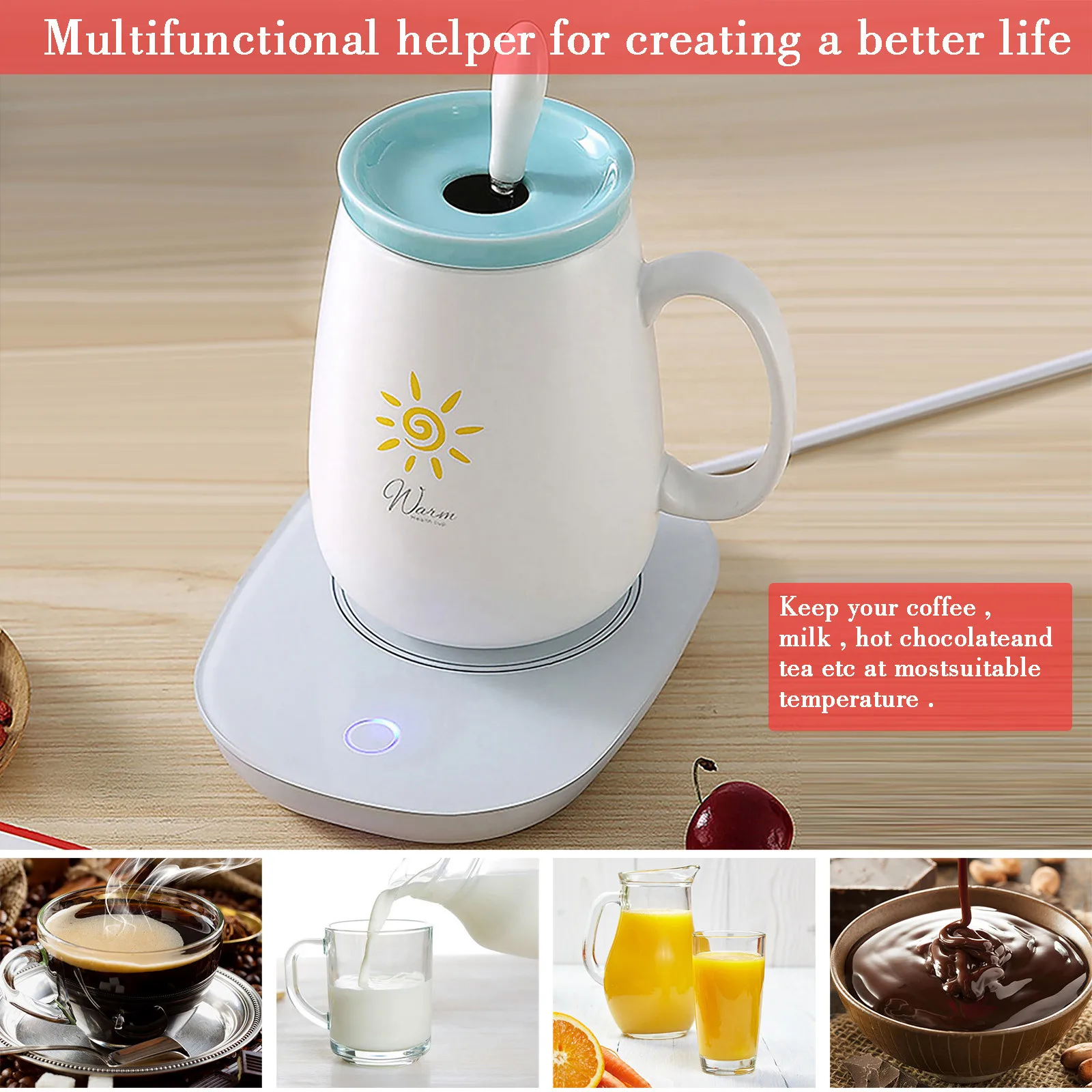 Грелка для кружек электрическая Водонепроницаемая чашка с сенсорным подогревом