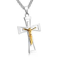 vintage jesus cross pendant necklace for men stainless steel crucifix jewelry