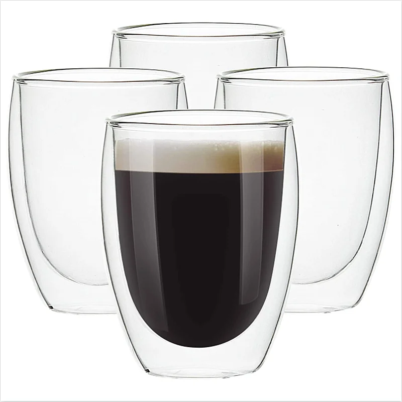 

Simplicity 4PCS/Set Transparent Heat-resistant Double Wall Glass Cups Espresso Coffee Drink Mug 80-450ml Teacup Glasses Creative