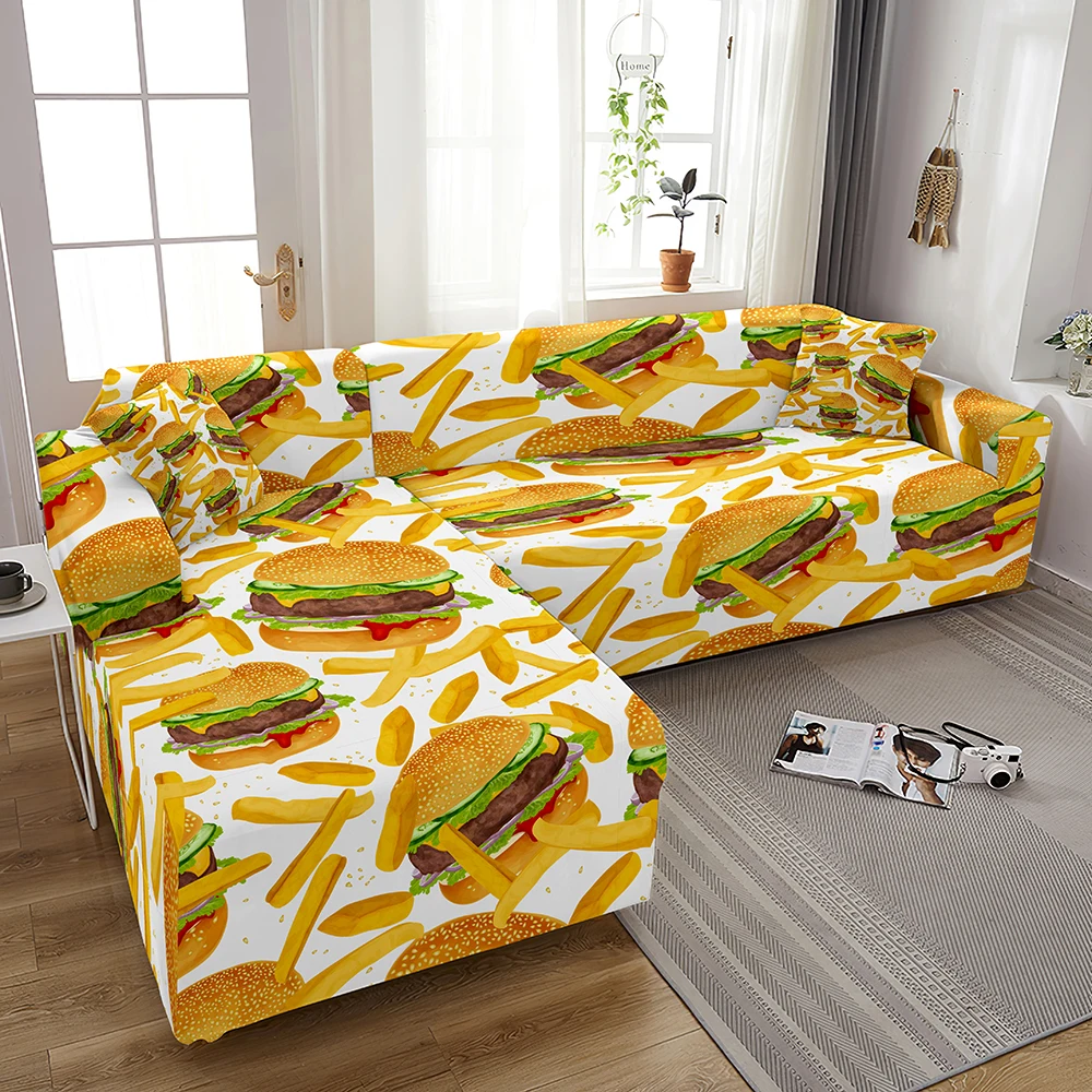 

Эластичный чехол для дивана с принтом гамбургеров, закусок, чехол для дивана из полиэстера, моющиеся Чехлы для дивана, протектор для декора гостиной