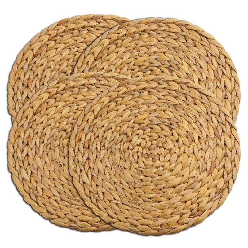 

4Pcs Woven Placemat,Natural Handmade Straw Placemat Wooden Braided Mat Heat Resistant Hot Insulation Anti-Skidding Pad