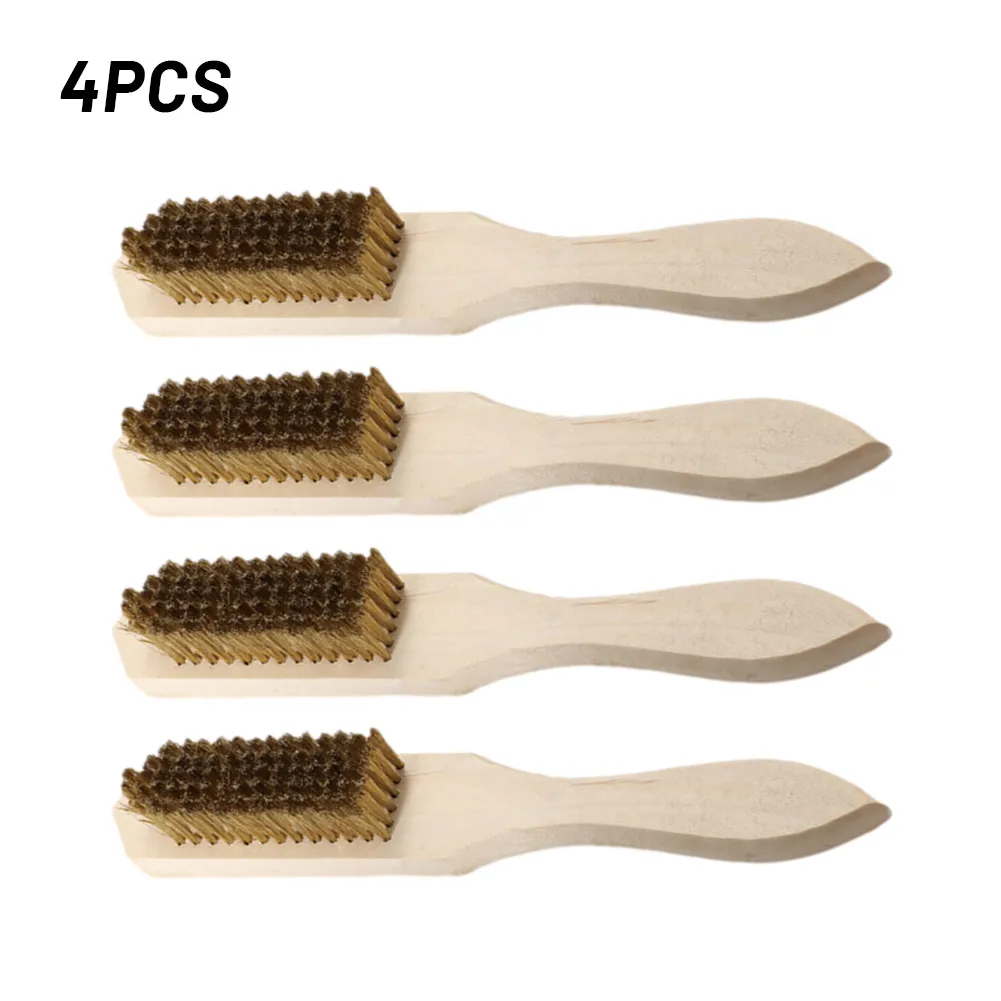 

4 Pcs Steel Wire Wood Handle Scratch Derusting Brush 270mm For Metal Cleaning Paint Remove Metal Scrubbing Polishing Burring Bru