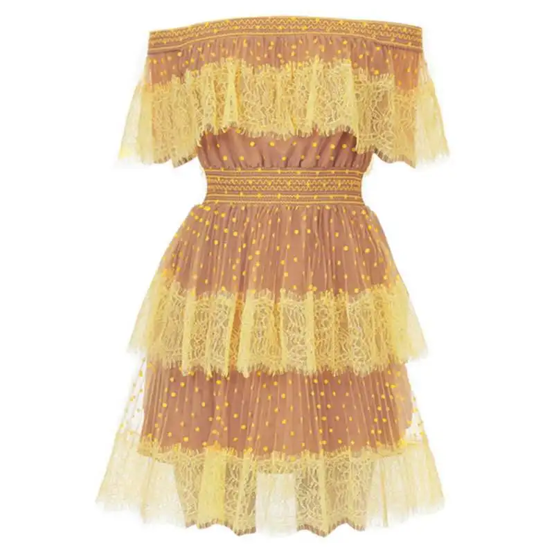 

Women Mesh Lace Cover Up Sheer Sexy Dress 2020 Summer Transparent See Through Polka Dot Button Casual Beach Dress 68-5