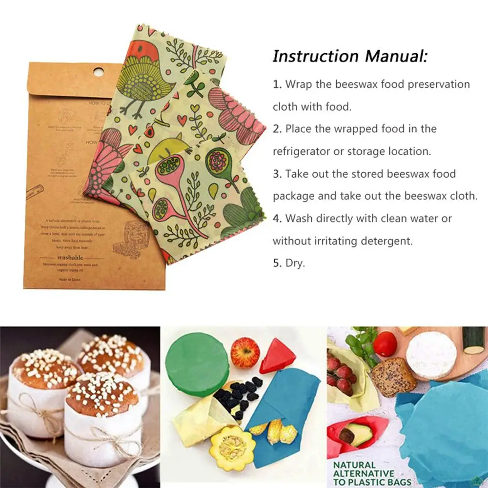 3 шт. многоразовая пчелиная восковая пищевая обертка s FDA хлопковая ping Organizer Beeswax