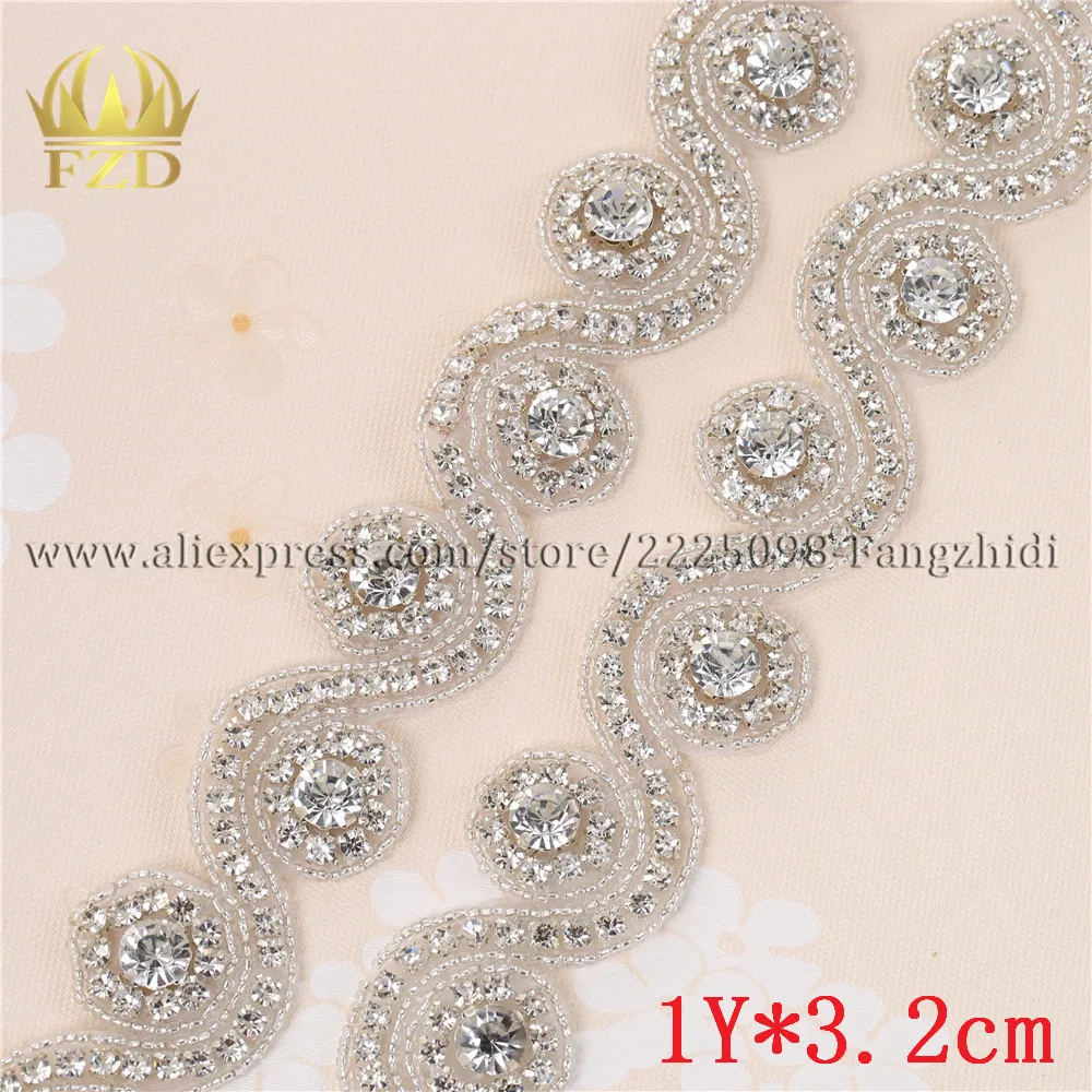 FA-938 1 ярд) бисером горячей фиксации Серебряный Прозрачный Bling пришить Кристалл Стразы Аппликация отделка для платья DIY свадебный пояс повязки на голову подвязки - Цвет: FA-938
