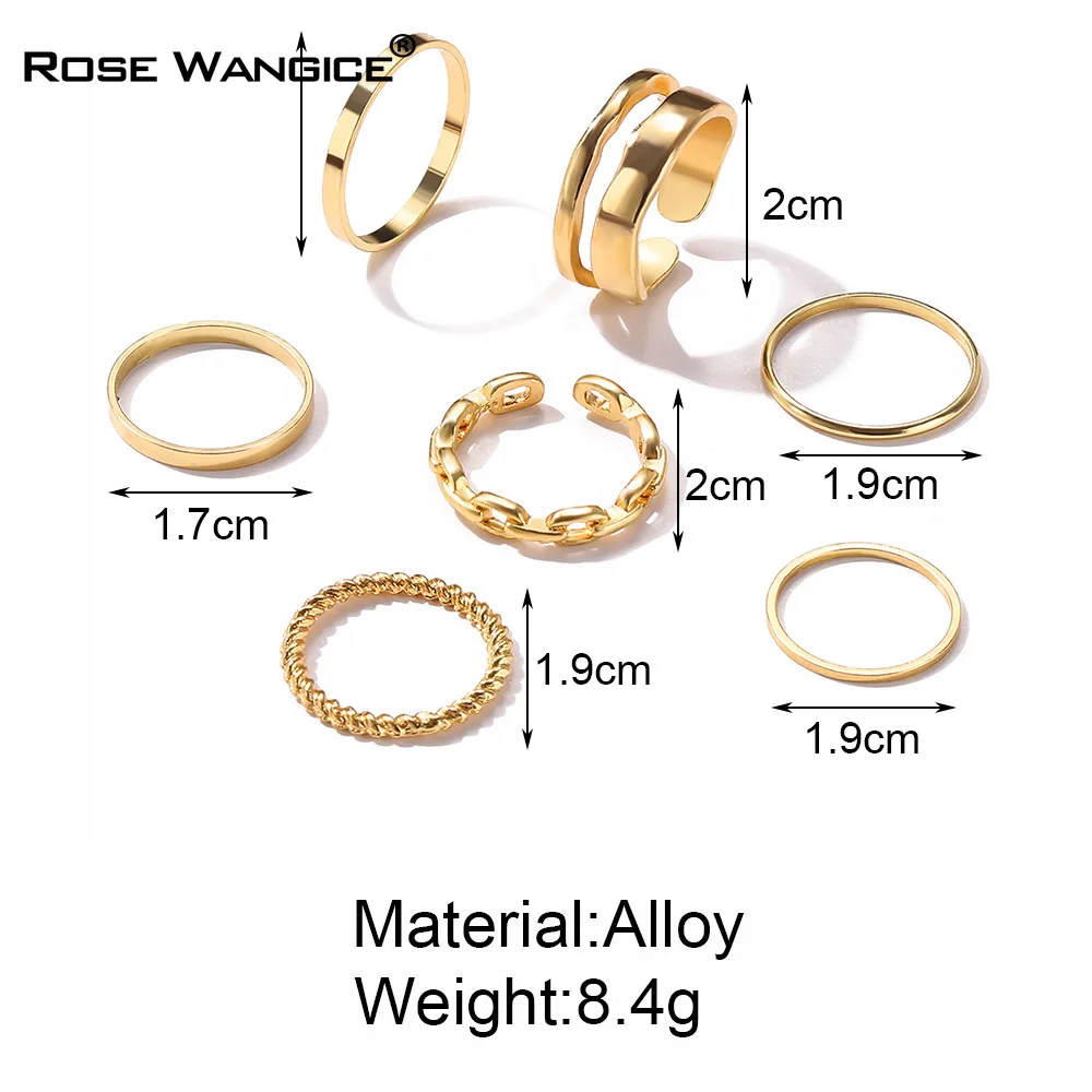 

2021 Fashion Trend Golden Ring Creative Simple Retro Chain Ring Set 7 Sets of Girlfriends The Best Gift