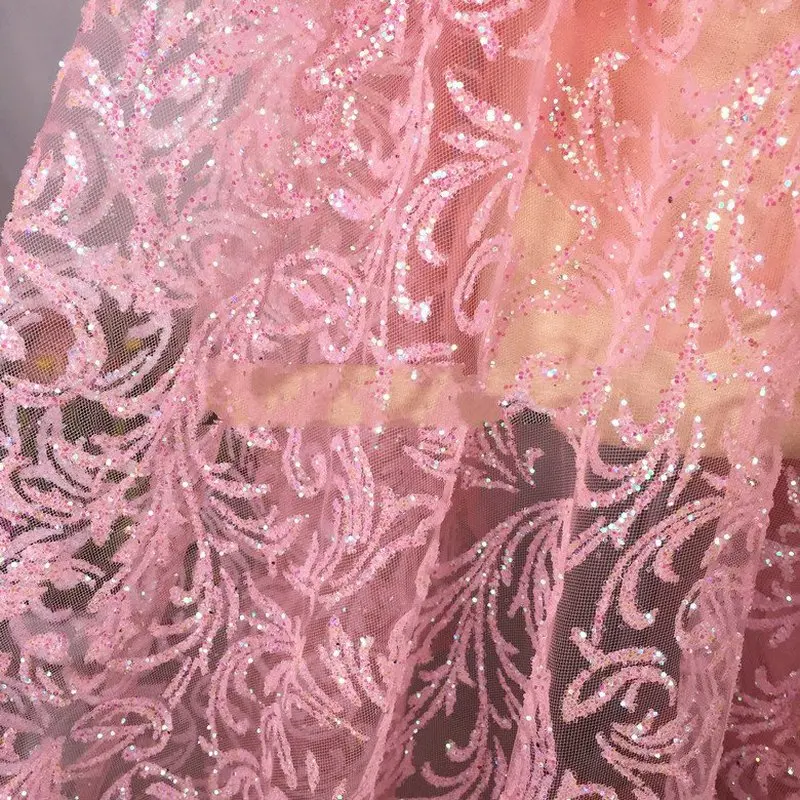 

1Y/в партии, в наличии 5 цветов Высокое качество прозрачный узор Бронзированная ткань-сетка с пайетками ткани, платье для выступлений для ...