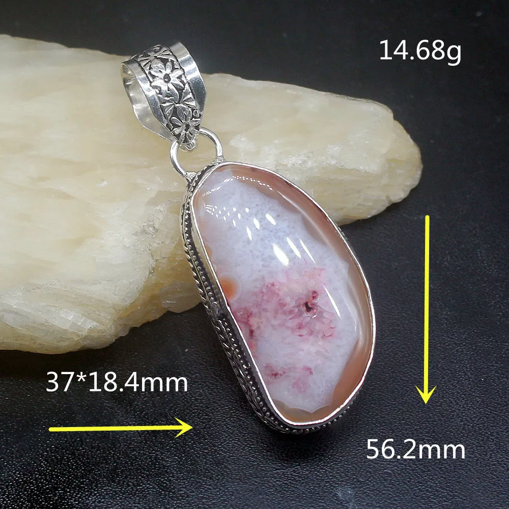 Gemstonefactory Jewelry Big Promotion 925 Silver Solitaire Vintage Unique Druzy Agate Women Ladies Gifts Necklace Pendant 0745