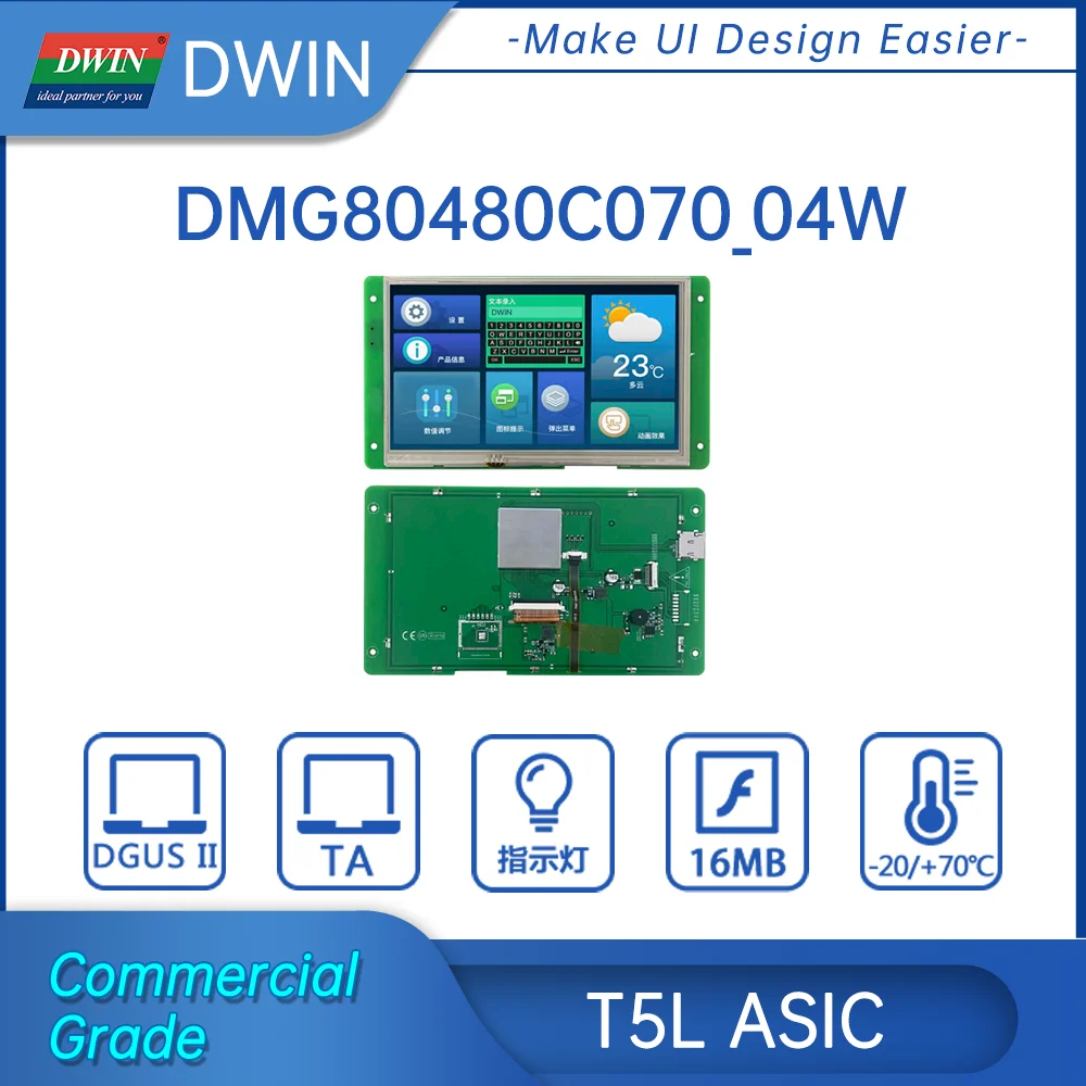 

DWIN 7 Inch LCD Module 800*480 RS232/TTL HMI Consumer Touch Panel Screen Smart UART TFT Display DMG80480C070-04W