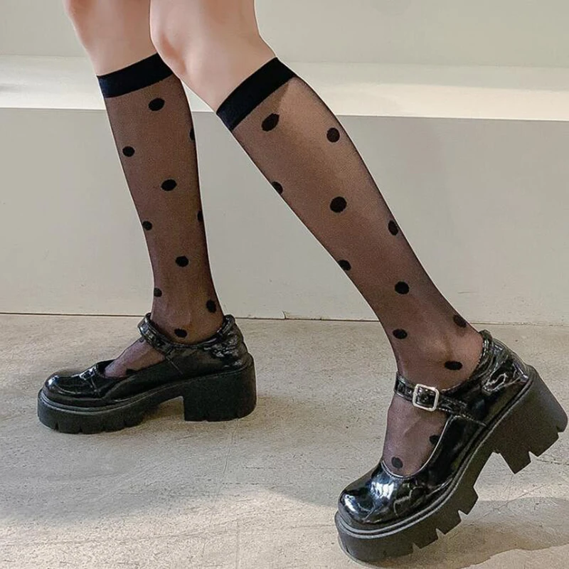 

Lolita Dot Long Socks Women Transparent Lace Socks Female Ultra-thin Jk Socks Girls Leg Nylon Silk Socks Dress Calcetine