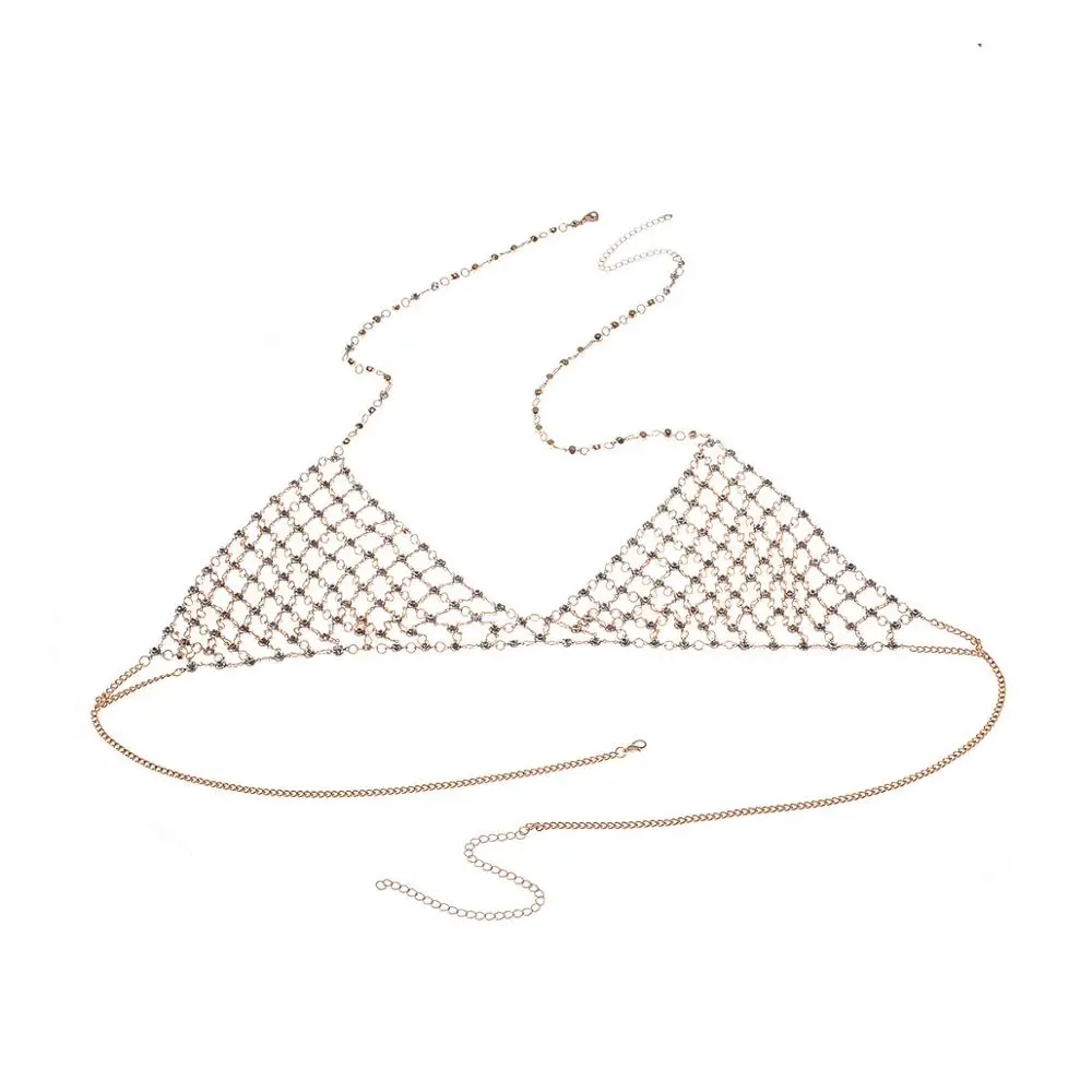 Сетчатый пирсинг сексуальный полый грудь цепь тела кристалл бикини бюстгальтер