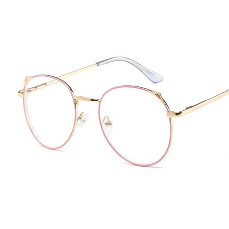 pink gold frame Металлические кошачьи уши, близорукость, очки для женщин и мужчин, круглые близорукие, прозрачные очки-1-1,5-2-2,5-3-3,5-4-4,5-5-6 - Цвет оправы: pink gold frame