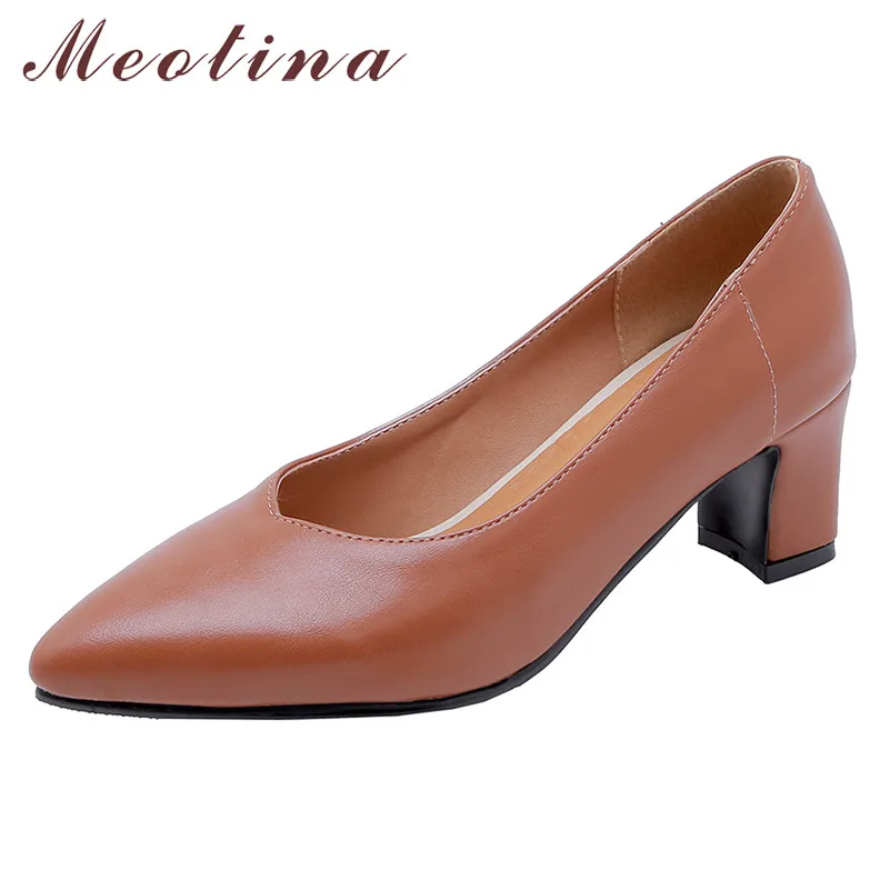 Meotina/женские туфли-лодочки на высоком каблуке из искусственной кожи толстом