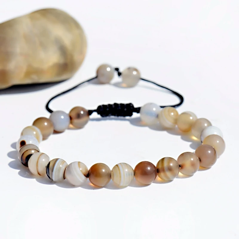 Модные женские браслеты 8 мм с бусинами из натурального камня плетеный браслет