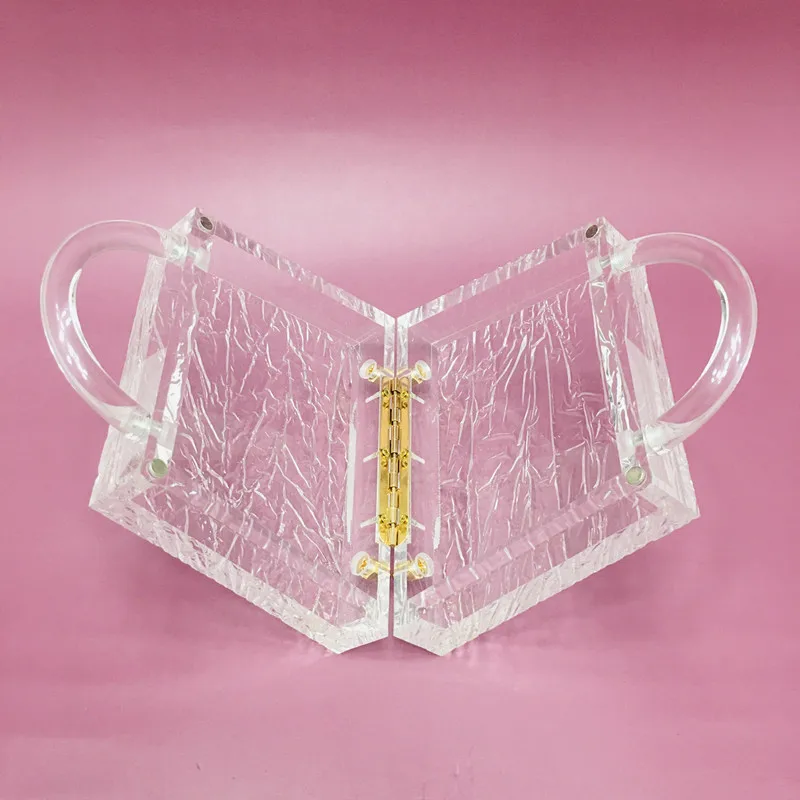 

crushed ice with chain Trapezoid Portable Handle Acrylic Transparent Box Bag