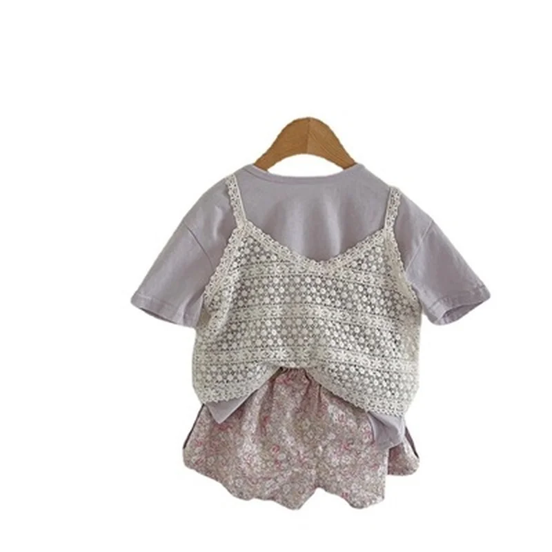 

Children's clothing 2021 summer clothing new girls baby lace hollow embroidery jacket with girls all-match vest