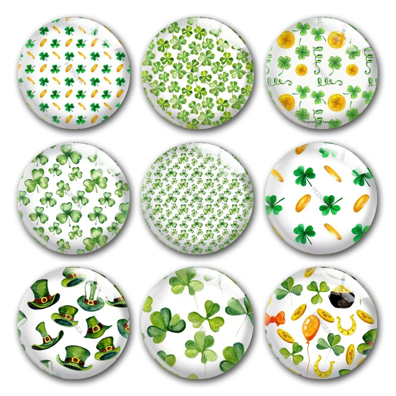 

Handmade St. Patrick's Day Irish Clover Kiss Me Round Photo Glass Cabochons Demo Flat Back DIY Jewelry Making Findings Accessory