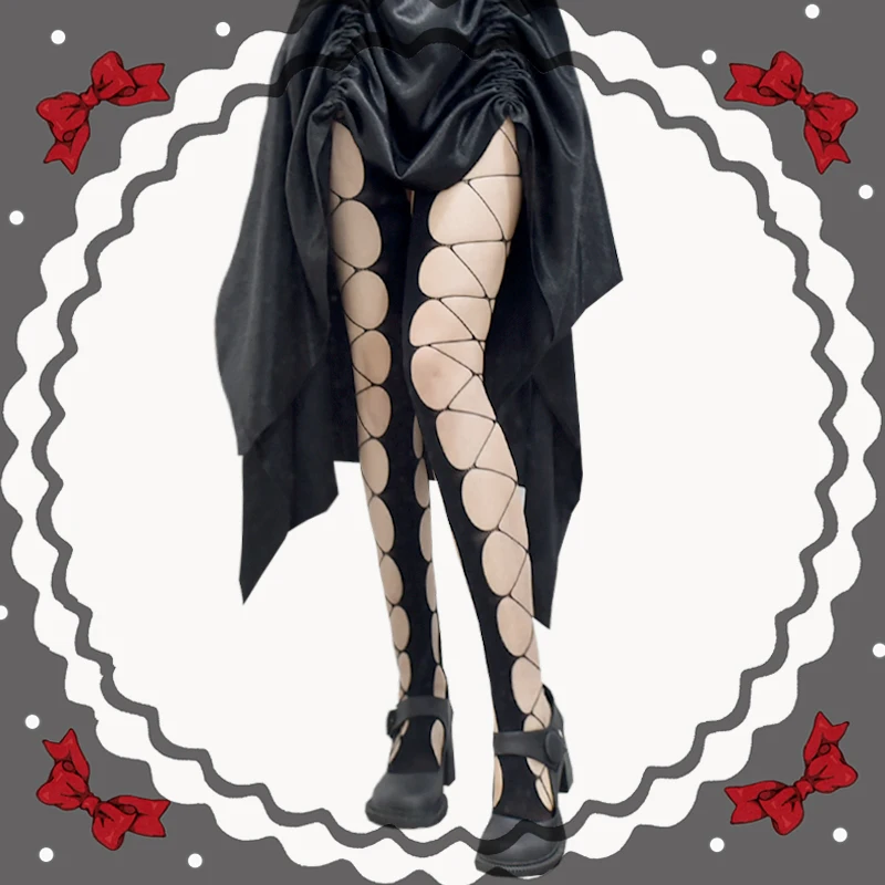 

Janpanese Girl Lolita Individuality Black Fishnet Stockings Harajuku Darkly Hollow Out Body-Stocking JK Bottom Socks Women