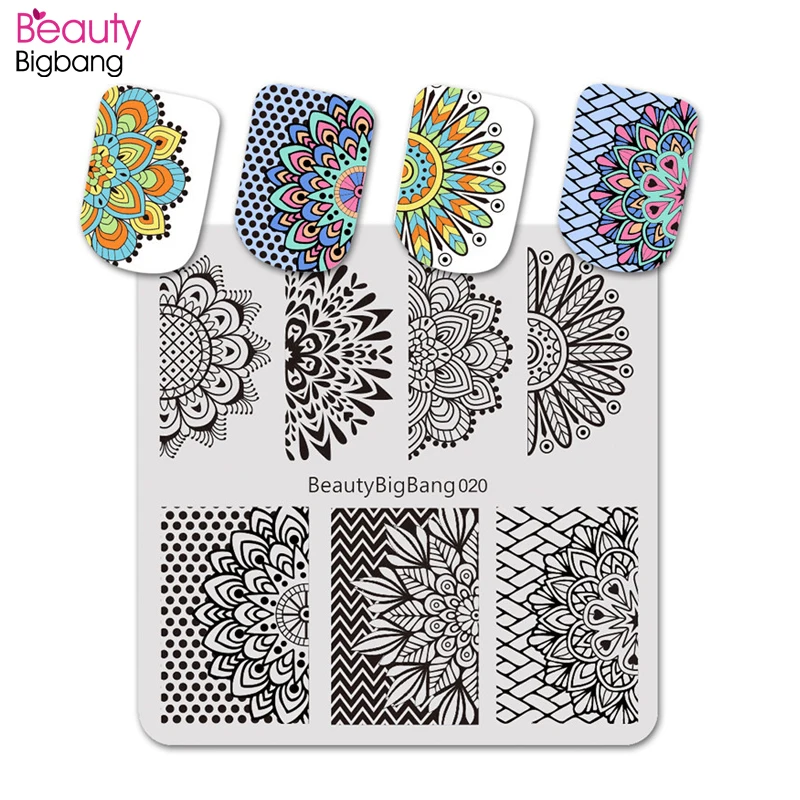 

BeautyBigBang 6 см штамповочная пластина для ногтей, цветочный узор, серия «мандалее», шаблон штамповочных плит для ногтей, трафареты для дизайна н...