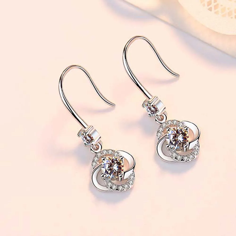 Boho Female Crystal Pink Blue White Drop Earrings Fashion Silver color Stone Small Round Dangle For Women | Украшения и