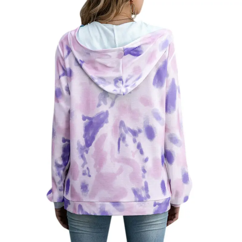 

Women Tie Dye Hooded Hoodie Blouse Tops Ladies Casual Jumper Pullover Sweatshirt