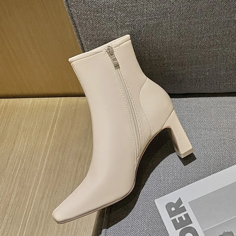 

2021 Fall Women's Square Toe Ankle Boots Patent Leather High Heels Prom Party Shoes Comfortable Ladies Fashion Elastic Boots