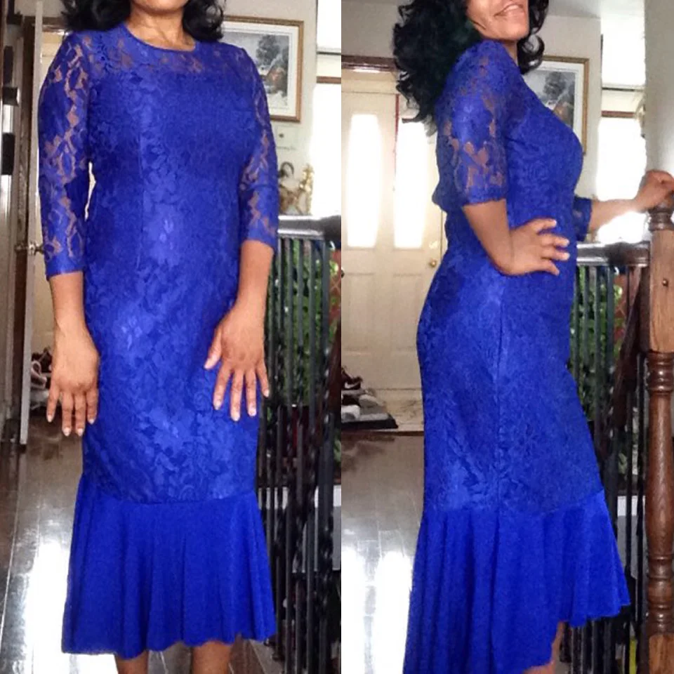 Женское платье миди с оборками и кружевом в обтяжку|Женские платья| |