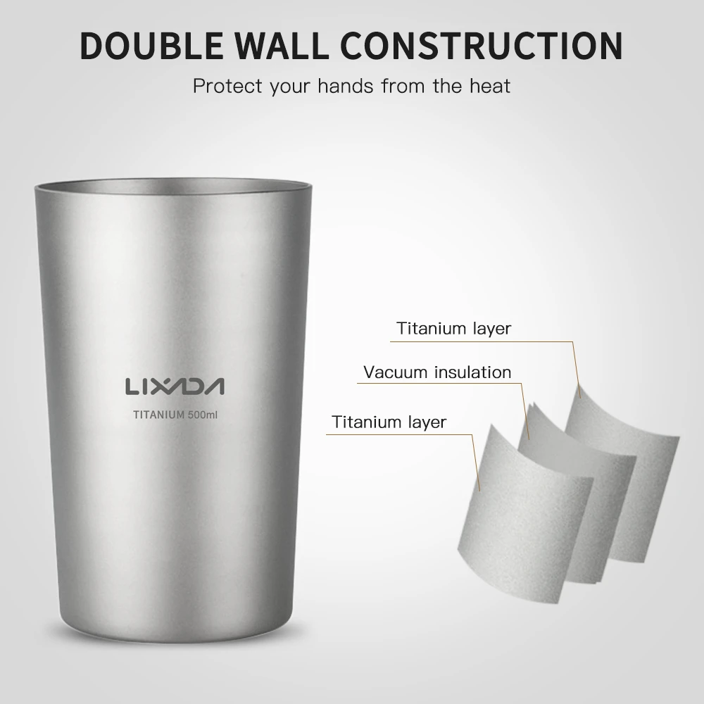 

Lixada Double Wall Titanium Beer Cup Water Juice Tea Cup Mug for Home Office Camping Hiking Backpacking