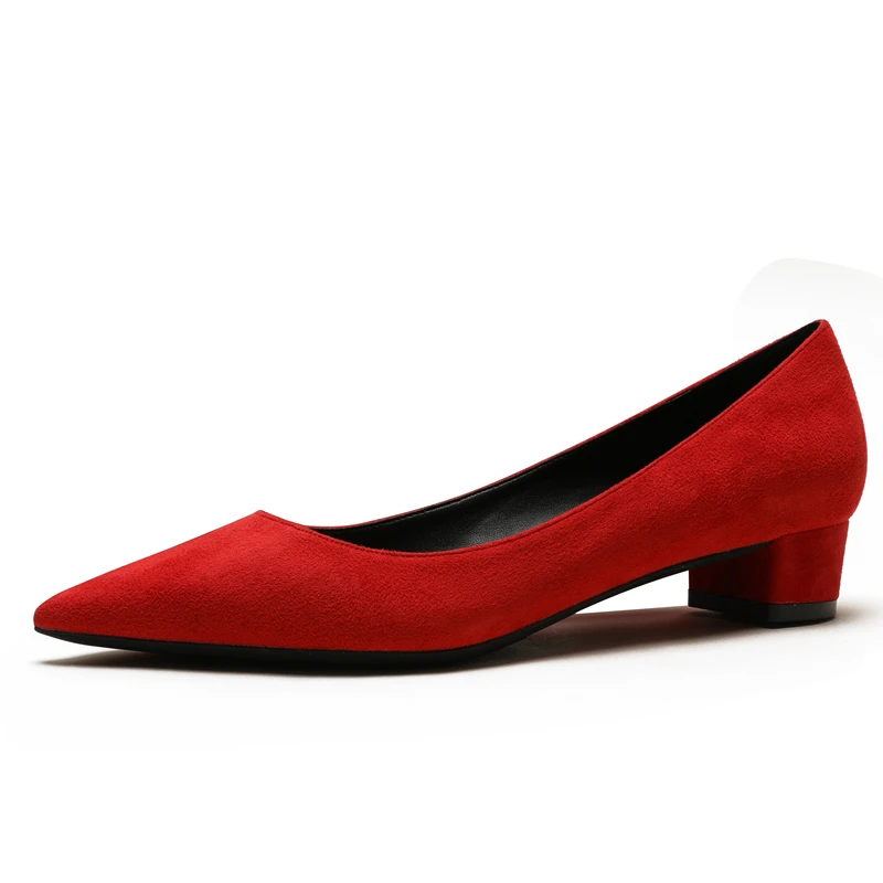 

Plus Size Women's Kid Suede Leather Thick High Heel Pointed Toe Pumps Office OL Style Female Comfortable Footwear Shoes N0060