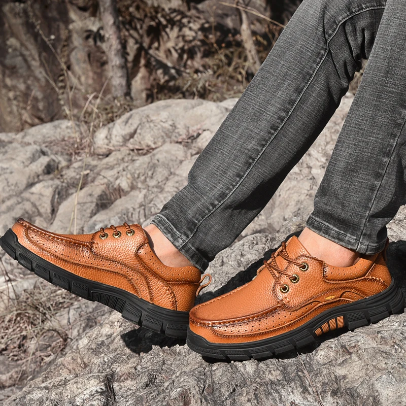 spesifikasi Pria Kasual Sepatu Renda Sepatu Kulit Asli Pria Martins Sepatu Musim Semi Musim Gugur Tahan Air Pergelangan Kaki Pasang Kaos Kulit Sapi Oxford Pria
