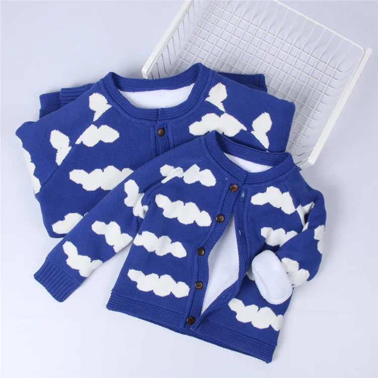 Новый теплый свитер из бархата с милым белым облачным узором для мужчин и женщин|