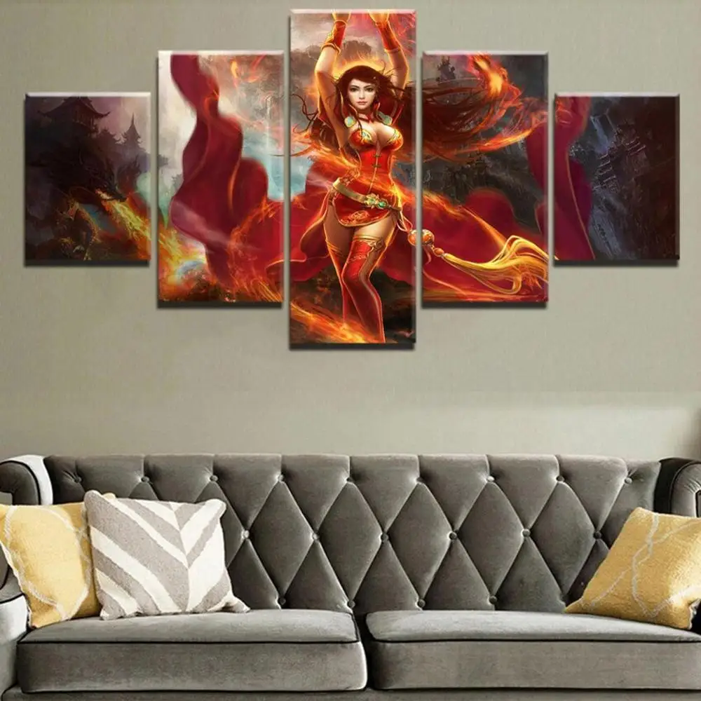 

5 Piece Wall Art Canvas Paintings Game Posters Flame Goddess Lina Pictures And Prints Home Living Room & Bedroom Decoration
