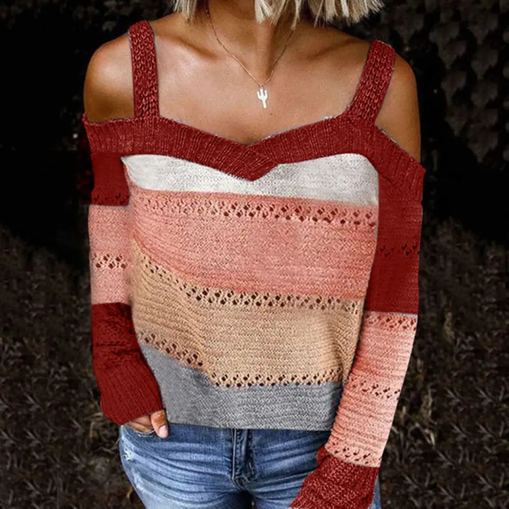 

Women Fashion New Autumn Winter Knitted Sweater Long Sleeves Sexy Loose Office Ladies Casual Strapless Sweater