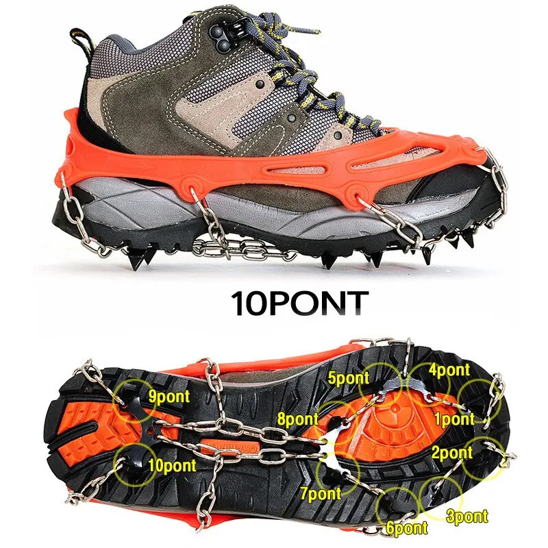 

1pair 10 Studs Anti-Slip Ice Gripper Outdoor Climbing Ice Slip Snow Shoe Spikes Grips Cleats Crampons Winter No Slip Shoes Cover