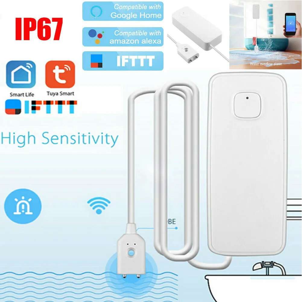 

Smart Wifi Water Sensor Leak Detector Alarm IP67 Waterproof App Voice Control UY8