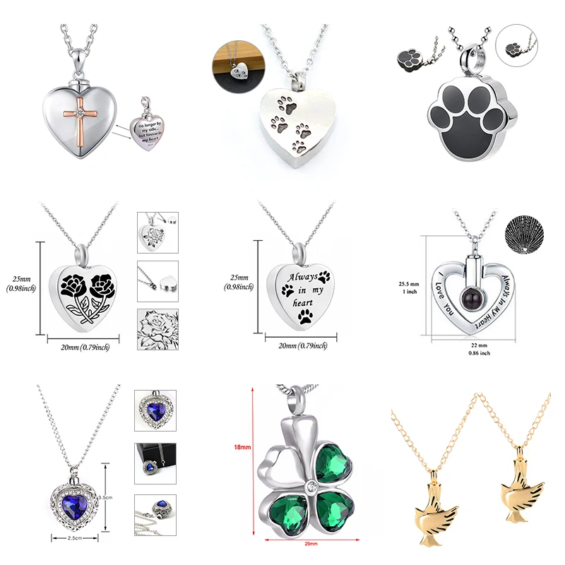 

Custom Stainless Steel Cremation Ash Jewelry Heart Urn Necklace Memorial Keepsake Heart Pendant Funnel Fill Kit