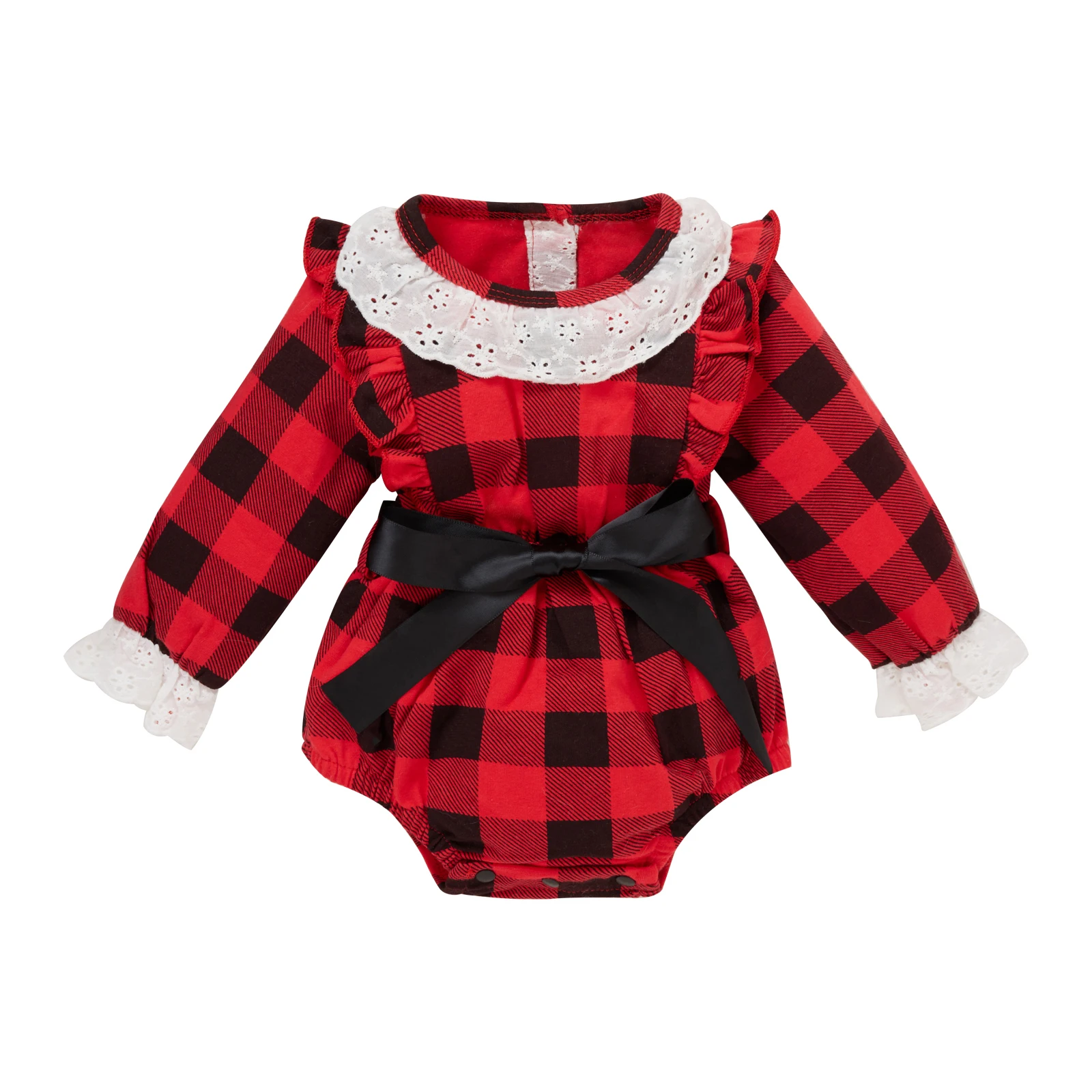

Комплект одежды Lioraitiin для новорожденных девочек 0-12 месяцев, комплект из двух предметов, комбинезон в красную клетку с принтом и черный пояс