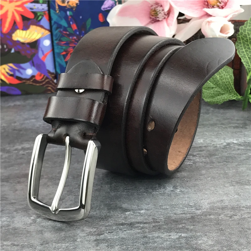 Ремень мужской из натуральной кожи толстый роскошный винтажный пояс с пряжкой