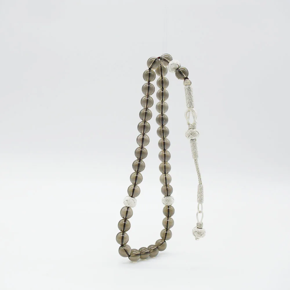 Мусульманские четки/натуральный чай кристалл(дымчатый кварц) 33 Tasbih исламский/1000 серебро кисточкой/Исламские четки/TDNS-006