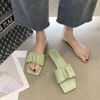 summer women avocado sandals brand simple pleated flip flop casual beach square open toe shoes desinger soft outdoor slippers