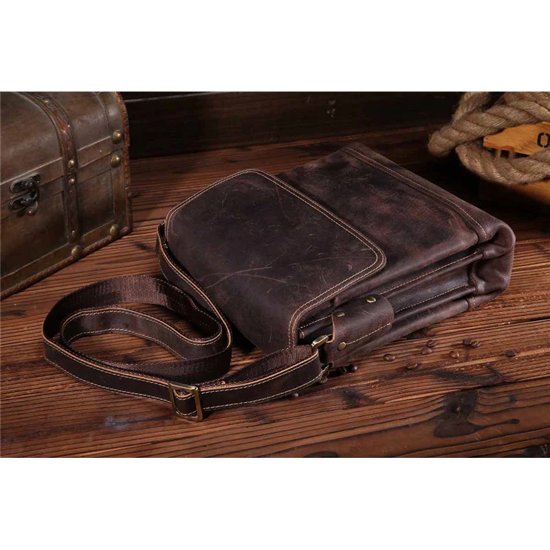 

Shoulder Bag Crazy Horse Genuine Leather Fashion Business Men's Handbag Casual Crossbody Bags For iPads Briefcase Portfolio 9065