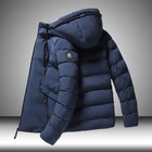 Новинка 2021, мужская синяя парка, пальто, модное зимнее пальто с капюшоном, теплое плотное пальто, повседневное однотонное пальто, мужские парки с воротником-стойкой