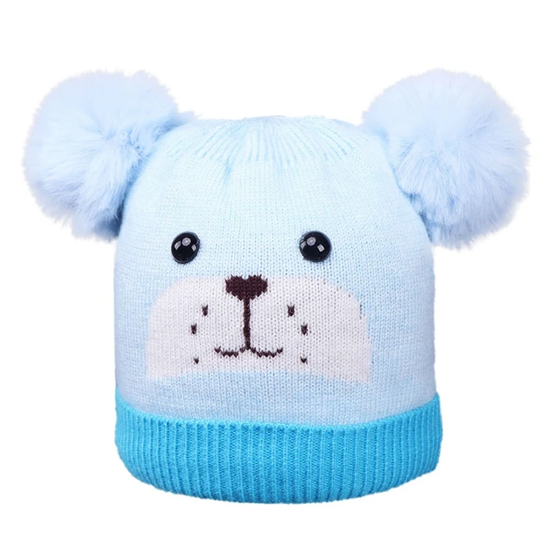 

Cute Winter Warm Kids Baby Ball Design Hats Cartoon Print Knitted Wool Hemming Caps New