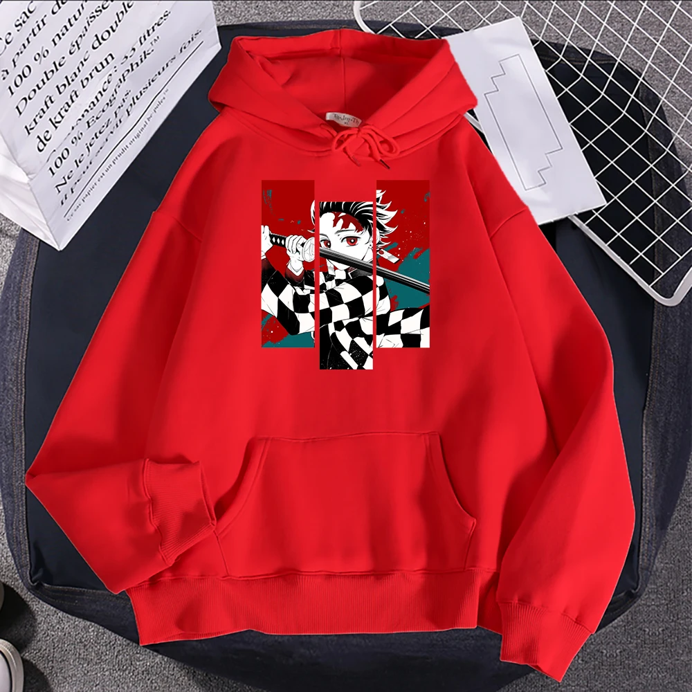 

2021 Demon Slayer Anime Print Hoodies Women's Fashion Casual Pullover Tops Crewneck Pocket Sweatshirt Autumn Hooded college