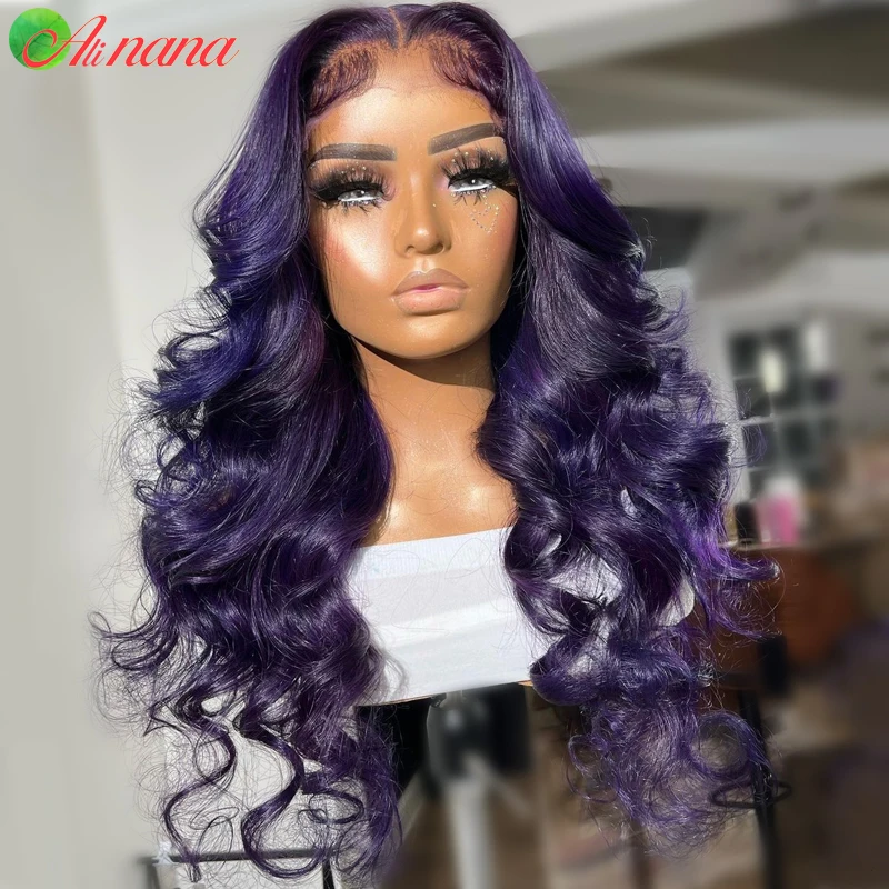 Ombre Purple Blue Colored Body Wave Wigs Pre-Plucked 28 30 Inch Transparent Lace Front Human Hair Wigs 13x4 Lace Front Wig 180%