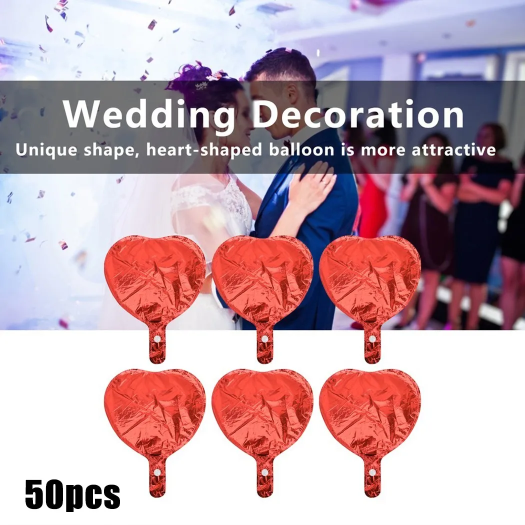 

50 Pcs Red Balloons Heart Bright Color Aluminium Film Decor Balloon Home Birthday Party Wedding Heart Balloon Decoration